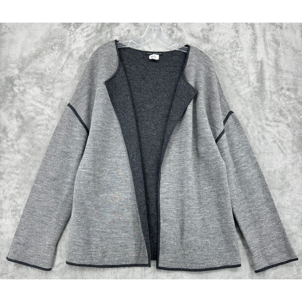 Sarah Spencer Sweater Womens Size XL Wool Quiet Luxury Open Front Cozy Grey Knit